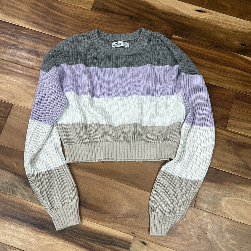 Hollister striped knit cropped sweater XS